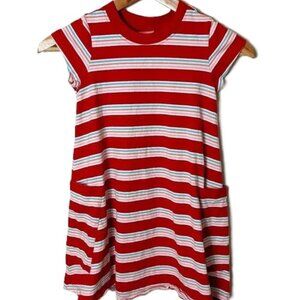 Hanna Andersson Dress Striped Pockets Shift Nautical‎ 120cm Size 6-7 Cap Sleeve